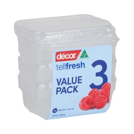 Décor 003051-004 Food Storage Container, 250 mL, Oblong, Pack of 3, Clear