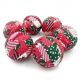 Quilting Christmas Squares red green white fabric wrapped balls- holiday bowl filler decor set of 6- decorative balls