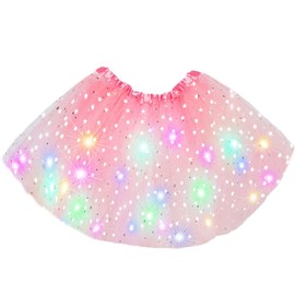 Nicute Women's LED Tutu Skirt Light Up Tutus Layered Tulle Ballet Dance Skirt Sparkly Party Tutu Costume for Women (Pink with Star)