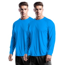 DRSKIN 2 Pack Men's Sun Protection Long Sleeve T-Shirts Dry-Fit Workout Outdoor Active Fishing Running Performance Top (INTA1-Skyblue11 2P, S)