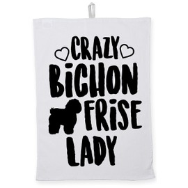 Hippowarehouse Crazy Bichon Frise Lady Tea Towel Eco Printed Dish Cloth Kitchen accessory 50cmx70cm 100% Cotton