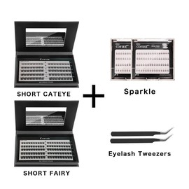 【Super Natural】Cofier DIY Lash Kit 8-14 mm Press on Lash No Glue Lash Self-Adhesive No Glue Needed - Friendly Eyelashes Set with Tweezers (80/100 Pcs):_Short Cat Eye&Fariy+2Lower Lashes