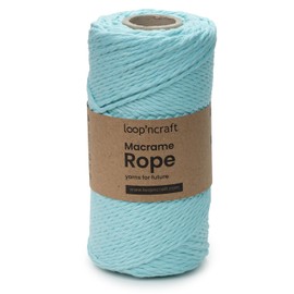 Loopncraft Macrame Yarn Mint Green, 2 mm - 120 m, Twisted Natural Cotton Rope, Recycled Yarn