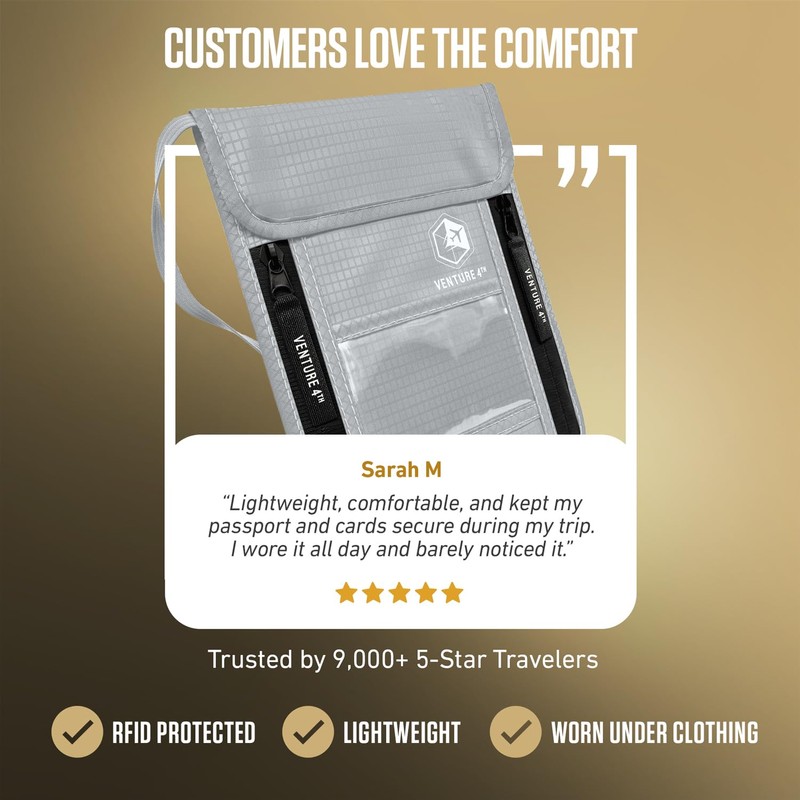 VENTURE 4TH Neck Wallet, RFID Blocking Passport Holder for Travel