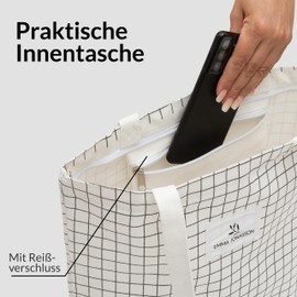 Emma Jonasson Jute Bag with Zip and Inner Pocket, Stylish Shopper for Women, Shopping Bag with Long Handle, Perfect Bag as Tote Bag, Fabric Bag, Diamonds