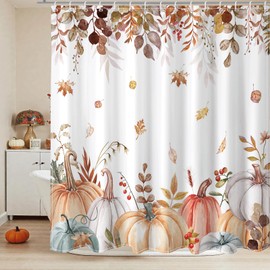 Lindameler - Cortina de ducha de otoño Pumkin con diseño de hojas de arce y acuarela, decoración de cosecha de Acción de Gracias, casa de campo, con 12 ganchos, 72 x 72 pulgadas (otoño 4)