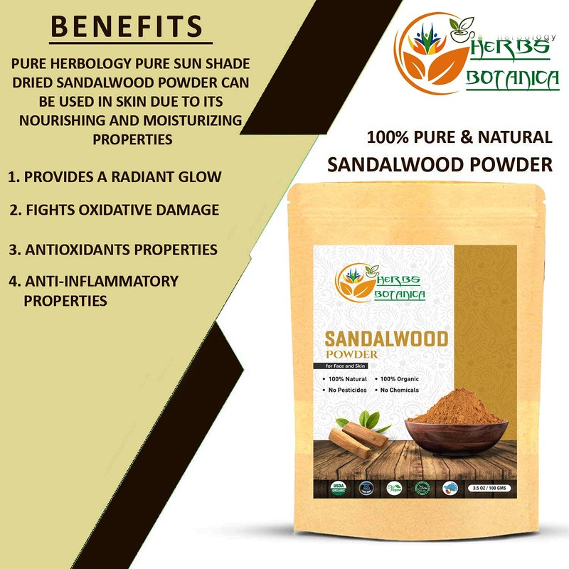 Herbs Botanica Chandan (Sandalwood) Powder Organic 100gm / 3.52 oz