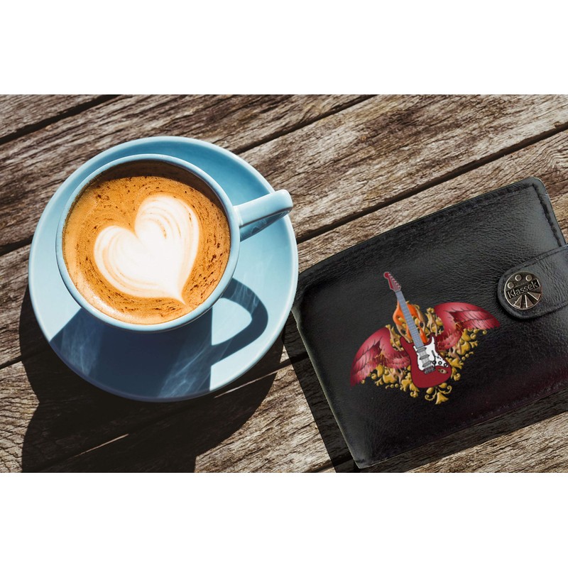 Electric Guitar Wings Red Winged Rock Music KLASSEK Mens Wallet