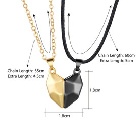 CERSLIMO Magnetic Necklaces for Couples, Heart Pendant Necklace Romantic Gifts for Girlfriend Boyfriend Best Friend Necklace Him and Her Magnetic Necklace Jewellery (Gold, Black Chains)