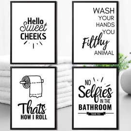 State Media Vision Set of 4 Funny Bathroom Quotes and Sayings Prints - Minimalistic Toilet Designs for Bathroom Walls - Hilarious Wall Art Decor - Variety of sizes (Set 1, A4 Print Only)