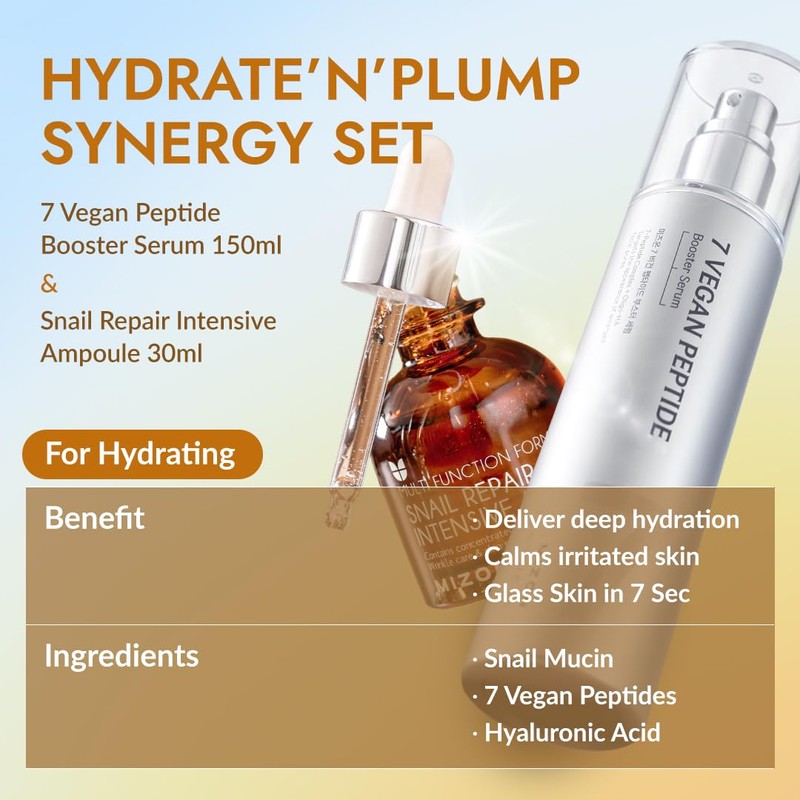 [MIZON] HYDRATE'N'PLUMP SNAIL SYNERGY SET - 7 Vegan Peptide Booster