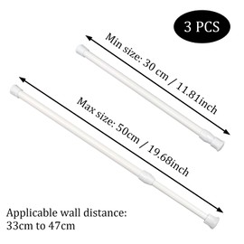 SYEYCW 3 Pcs Extendable Net Curtain Rods, 30-50cm Adjustable Tension Rod, White Extendable Hanging Bar, Spring Loaded Tension Rods, Drying Support Rods, for Windows, Bookshelf, Wardrobe, Cupboard