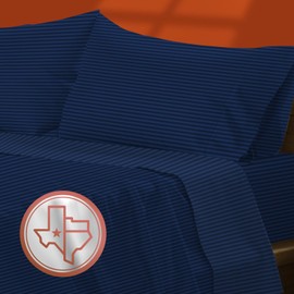 TEXAS LINEN CO. Luxury Egyptian Cotton King Stripe Sheet Set, 600 Thread Count Extra Long Staple 4 PC Set, King Navy Blue Damask Sheets, Soft, Cooling Sateen Weave Sheets Upto 18 in Deep Pocket