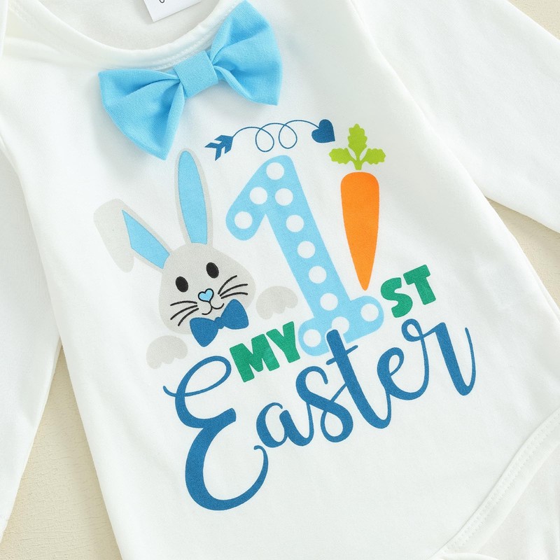 Frietlebird Infant Baby Boy Easter Outfit Bunny Letter Long Sleeve
