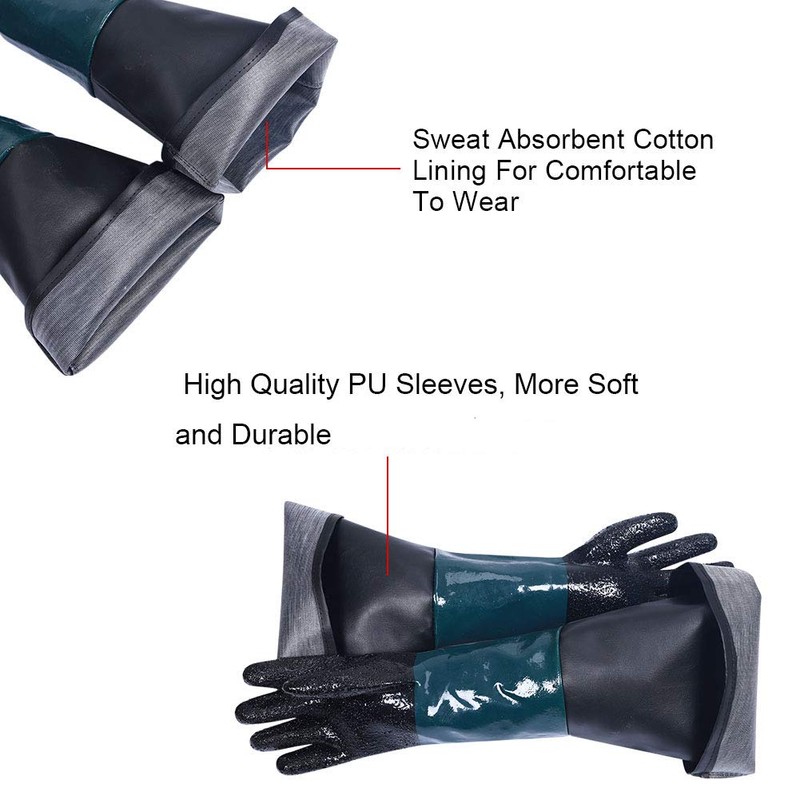 Sand Blasting Cleaning Gloves Rubber 23.6" Heavy Duty Sandblasting Gloves