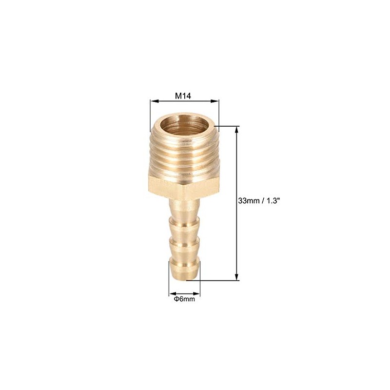 sourcing map Brass Metric Barb Connector Hose Nozzle 6mm x