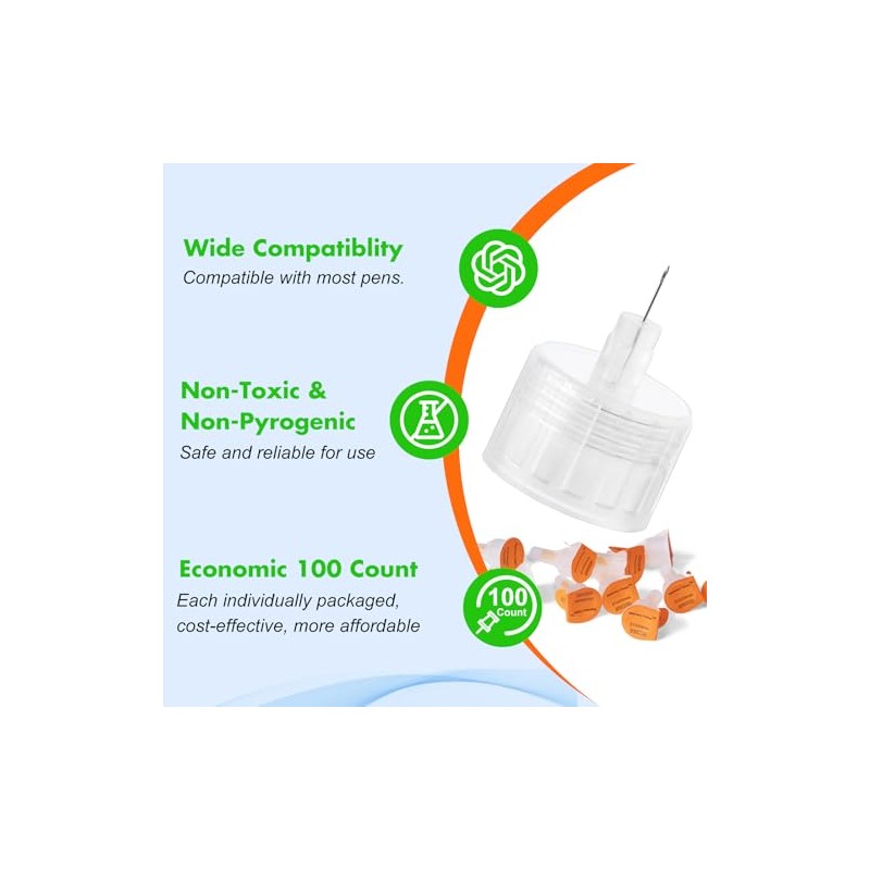 Pen Tips 31G x 4mm(5/32") Universal Fit, Sterile，Ultra-Thin Wall Technology.