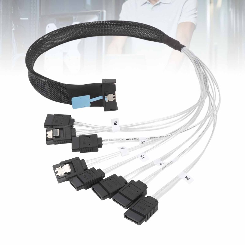 MCIO 8i to 8xSATA3.0 Cable 19.7 Inch Silver Plated OFC