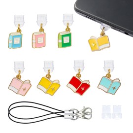 WEWAYSMILE 7Pcs Dust Plug Charm Type C with Alloy Enamel Book Pendants USB C Dust Plug Cute Cell Phone Charms for Most Type C Phone,Laptop,Readers Device