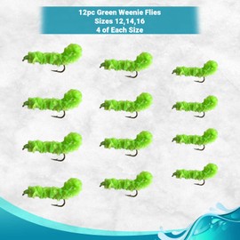 Feeder Creek Green Weenie Caddis Nymph Fly Fishing Flies | 12pc Fly Fishing Flies for Trout | Trout Flies | Bass Flies | Flies for Fly Fishing | 3 Size Assortment 12,14,16