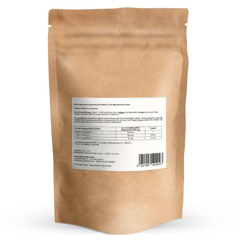 Vitamin C Buffered as Magnesium Ascorbate - 200 g Powder