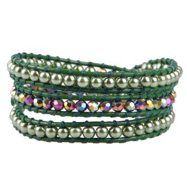 Kelitch Crystal Shell Pearl Mix Weave, 3 Wrap Bracelet, Handmade, Fashion, Women's Jewellery