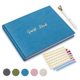Gatyko Elegant Linen Wedding Guest Book - Baby Shower Guest Book - Polaroid Wedding Guest Book with 3 Sheets of Picture Corner Stickers and 1 Pen -A Stylish Sign-in Book for Guests (Blue)