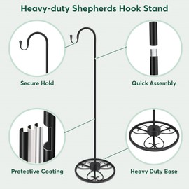 EGOMYRON 63 Inch Heavy Duty Shepherds Hooks for Outdoor, Wind Chime Stand Indoor, Adjustable Shepherds Hook for Bird Feeder, Hanging Plants, Lantern, Wind Chimes