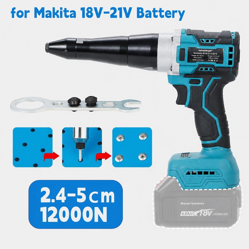 Heimerdinger Brushless Cordless Rivet Gun for Makita 18V Battery, 12000N