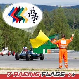 SmoothNovelty Set of 7 Racing Flag Mounted on 30'' Flagpole and Storage Bag 24'' x 30'' Polyester Race Track Flag for Sports Racetrack Outdoor Karting Circuit Home Indoor Outdoor Party Decorations