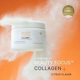 Beauty Focus Nu Skin Collagen+ Powder Mix-in | Citrus-Flavored Collagen Peptides with Lutein & Acerola Cherry | Supports Skin Elasticity, Tone & Texture | 30 Servings