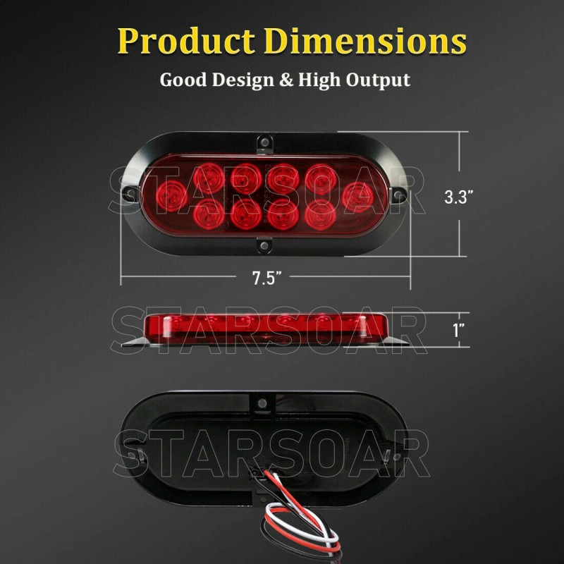 2Pcs 12V LED Truck Trailer Stop/Turn/Tail Brake Lights 6" Oval
