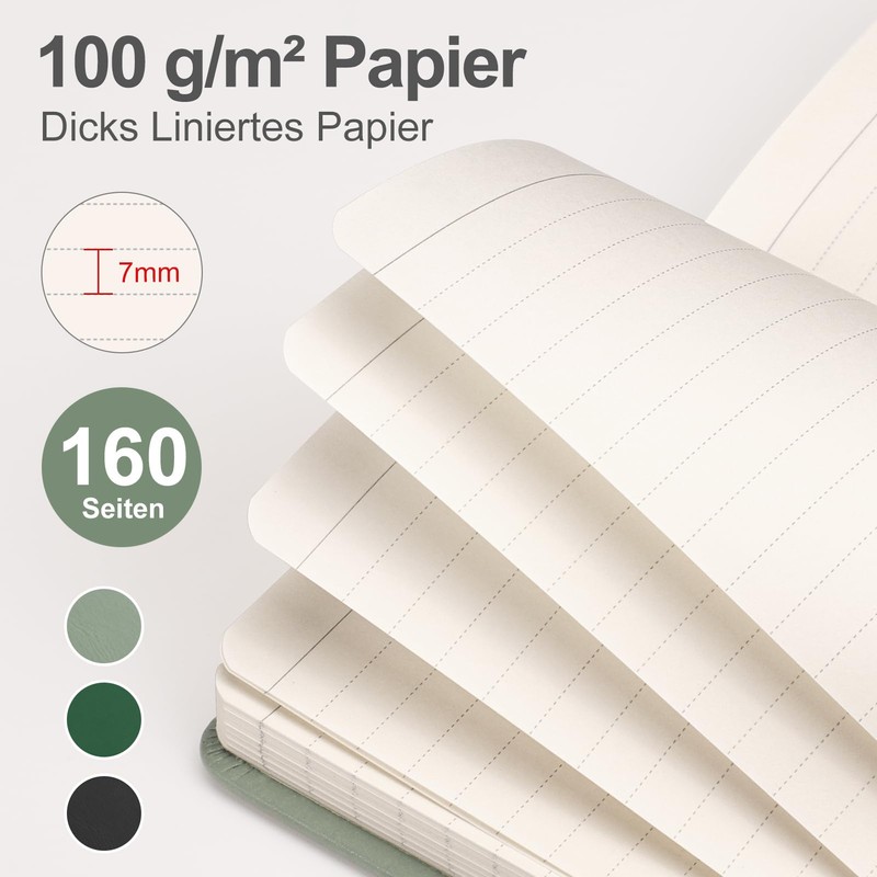 EMSHOI Notebook A6 Lined with Inner Pocket, 80 Sheets/160 Numbered