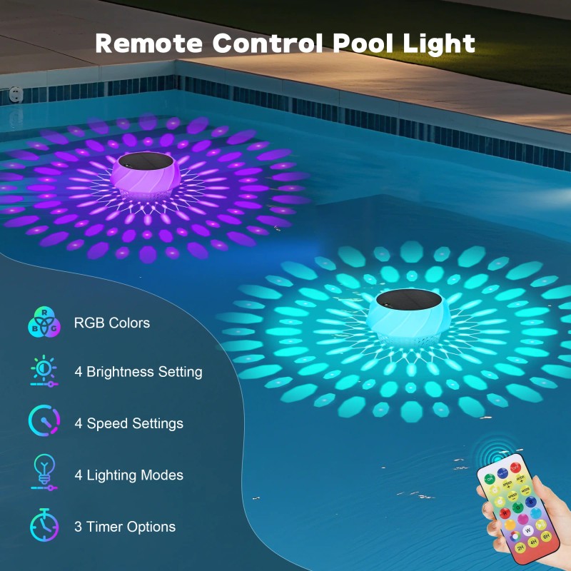 Solar Pool Chlorine Floater with Remote Control 7 Colorful Lights