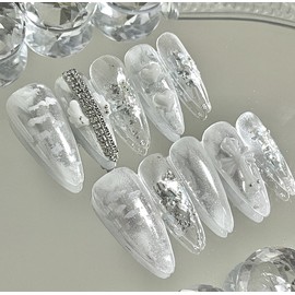 Clear Cross Handmade Nail Tips - Almond (Length - part can be deleted by changing parts) / 맑은 크로스 수제네일팁 - 아몬드(길이감-파츠변경일부삭제가능)