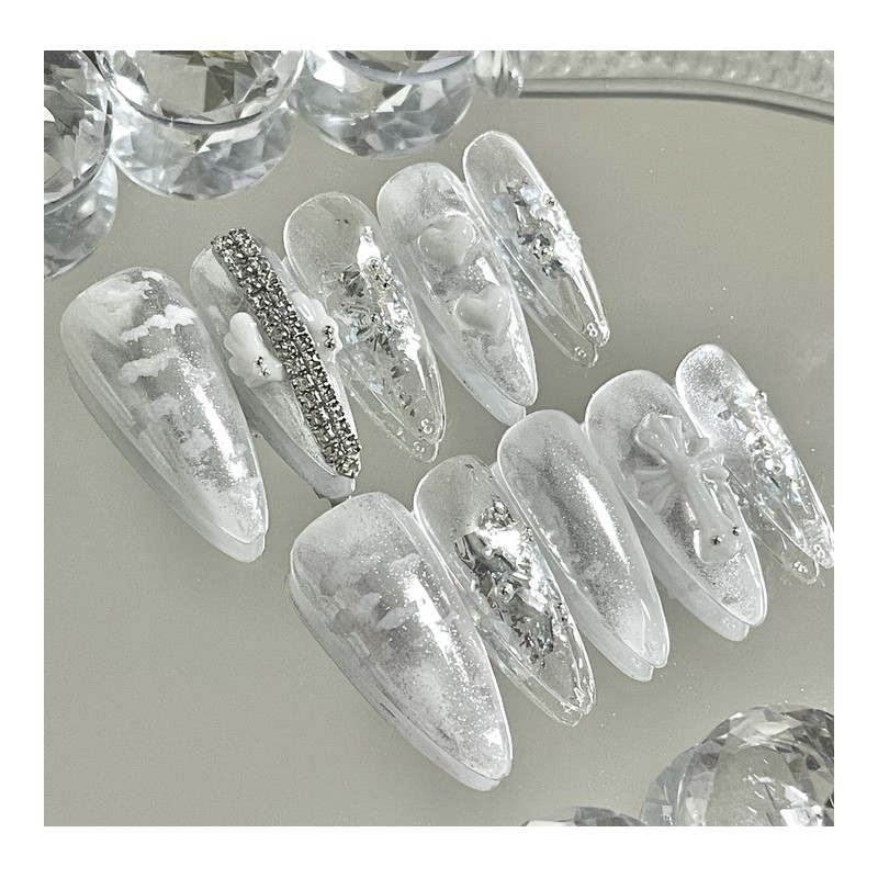 Clear Cross Handmade Nail Tips - Almond (Length - part