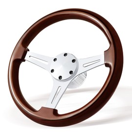 VOONKE 13.8" Boat Steering Wheel with 3/4" Tapered Shaft, 6 bolts Wood Grain Classic Nostalgia Boat Steering Wheel for Seastar and Verad, for Marine Boats, Yacht,Vessels,Pontoon Marine-Mirrored-silver