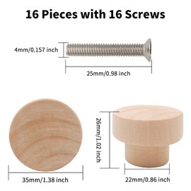 16PCS Unfinished Wood Cabinet Knobs – 1.39" Flat Round Drawer Pulls – Wooden Handles for Dresser, Kitchen, Furniture – DIY Craft Gifts for Home Lovers