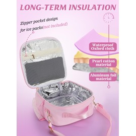 Insulated Kids Lunch Bag with Adjustable Strap - Reusable Easy to Clean Lunch Bag for Girls, Hold Kids Lunch Box Snacks Water Bottles for School, Pink