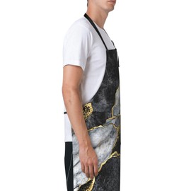 DADABULIU Apron Cooking Black Marble Gold Crack Aprons With Pockets Adjustable Bib For Men Women Funny Cute Waterproof Chef Home Art Smock Grilling BBQ Drawing Gift Mom Wife Dad