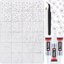 10000 perlas blancas con parte trasera plana - mezcladas de 2 mm, 3 mm, 4 mm, 5 mm, 6 mm, 8 mm, 10 mm, ABS sintético, media perlas para manualidades, vasos térmicos, zapatos, cabujones