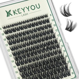 KEYYOU Thick Eyelash Extensions, 144 Pieces, D Curl Eyelash Clusters, Lash Clusters, Volume Clusters, Lashes, Natural DIY Eyelash Extensions at Home (KY04, D-8-16MIX)