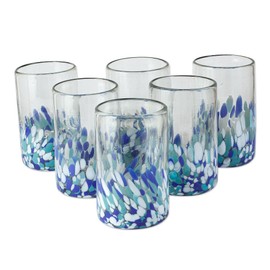 NOVICA Blue Clear Glass Eco-Friendly Tumbler Glasses Drinkware From Mexico 'Blown Blue'