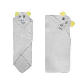 BebeZar Unisex Baby Cotton Animal Face Hooded Towel, Elephant, One Size (Gray)
