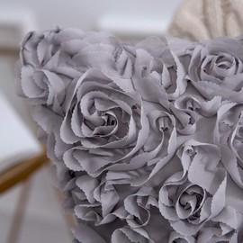 MIULEE Pack of 2 Decorative Romantic Stereo Chiffon Rose Flower Pillow Cover Solid Square Pillowcase for Sofa Bedroom Car 16x16 Inch 40x40 cm Grey