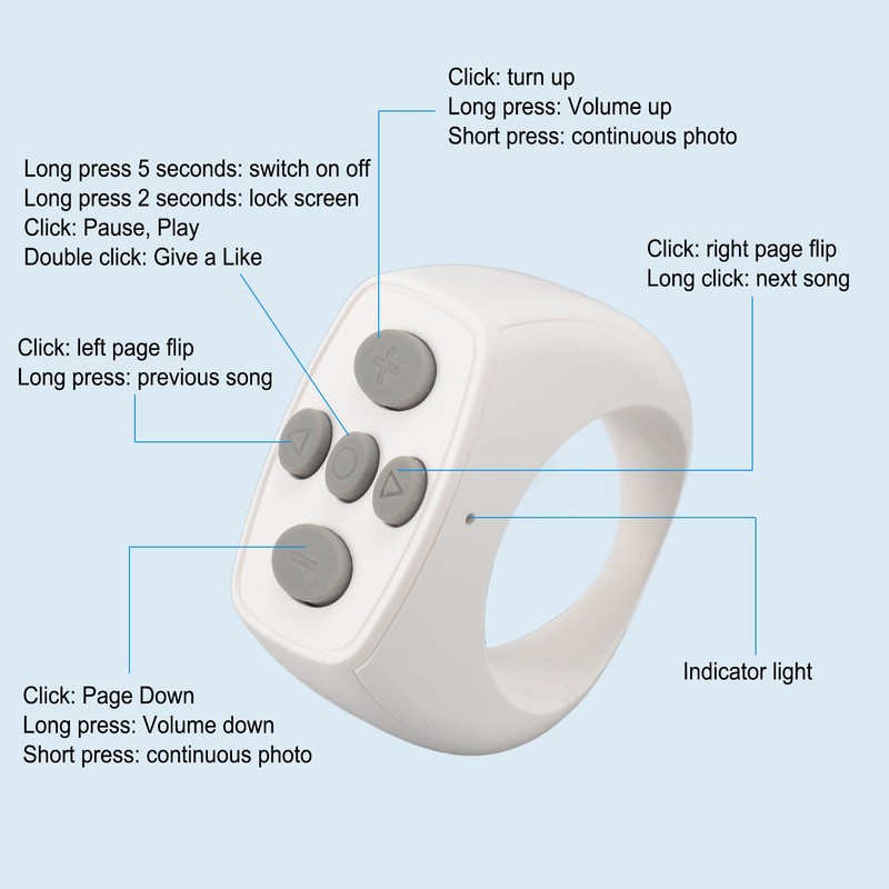 Bluetooth Remote Control Ring 10M with 200mAh Charging Compartment Remote