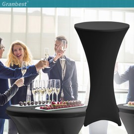Granbest Pack of 2 Cocktail Table Covers Fitted Spandex Square Corners Cocktail Tablecloths for Party, Banquet, Wedding Event, Exhibition, Vendor, Outdoors (Black, Ø 80-85cm)