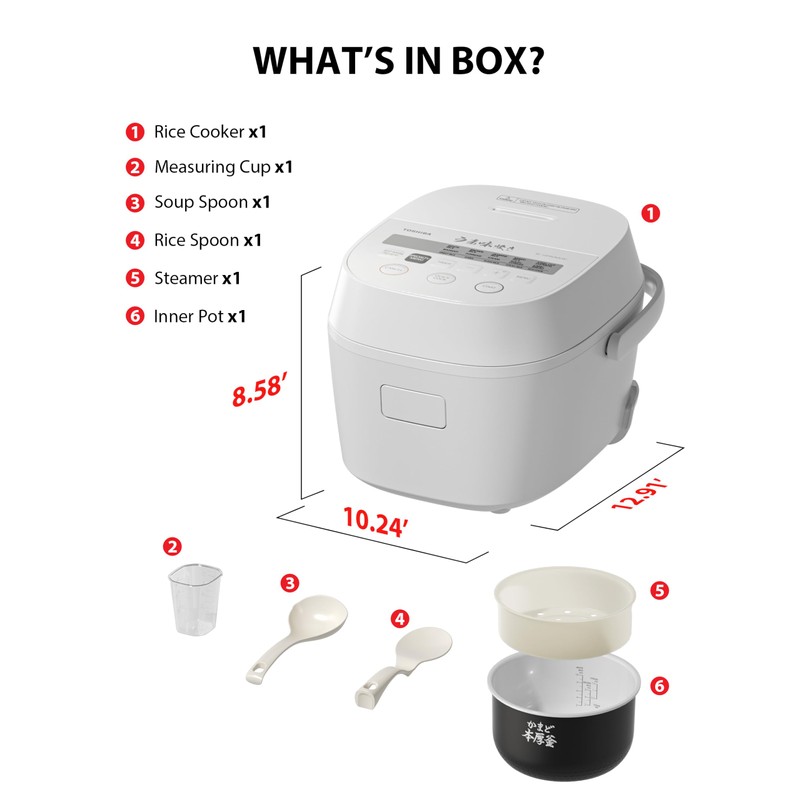 TOSHIBA OriginTaste Rice Cooker 5.5-Cup Uncooked, Fuzzy Logic, 15-in-1 Functions,