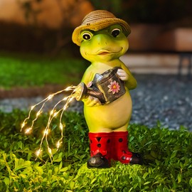 Solar Powered Frog Garden Statue, Outdoor Resin Frog Sculpture with LED Light, Waterproof Animal Decor for Lawn, Yard, Patio, Garden Accent for Night Lighting, Unique Gift for Nature Lovers