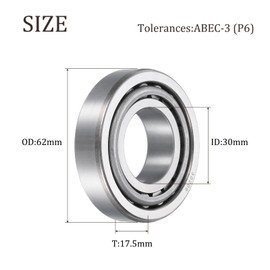 QUARKZMAN 30206 Tapered Roller Bearing Taper and Cup, 30 mm Bore x 62 mm Outer Diameter x 17.5 mm Thick, Chrome Steel Tapered Roller Bearing Set, ABEC-3